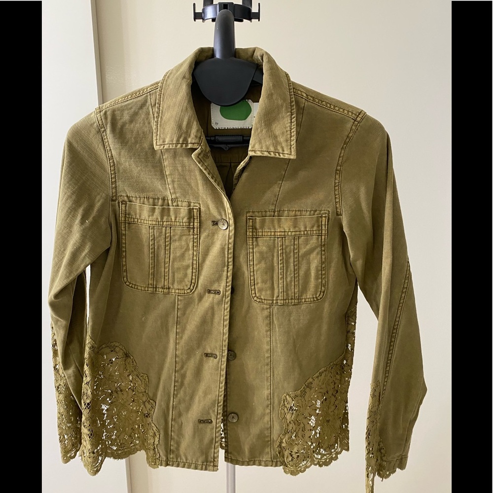 Anthropologie brand shirt jacket with lace detailing